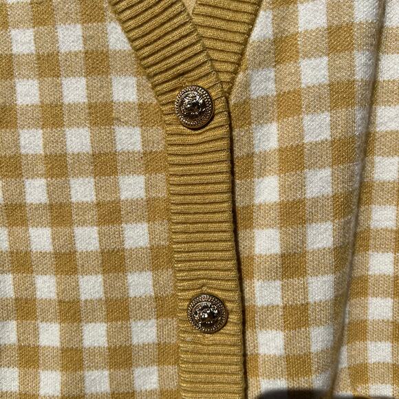 Joie Oversized Gingham Plaid Button Front Cardigan Yellow Mustard White Sz XL - Picture 6 of 12